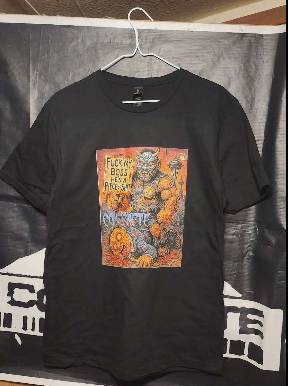 Cartoon Con-Crete over a dead body